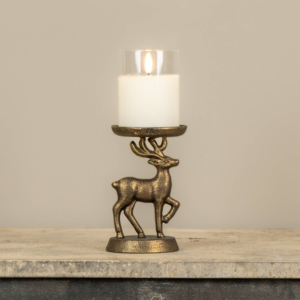 6.25" BRONZE DEER PILLAR CANDLE HOLDER