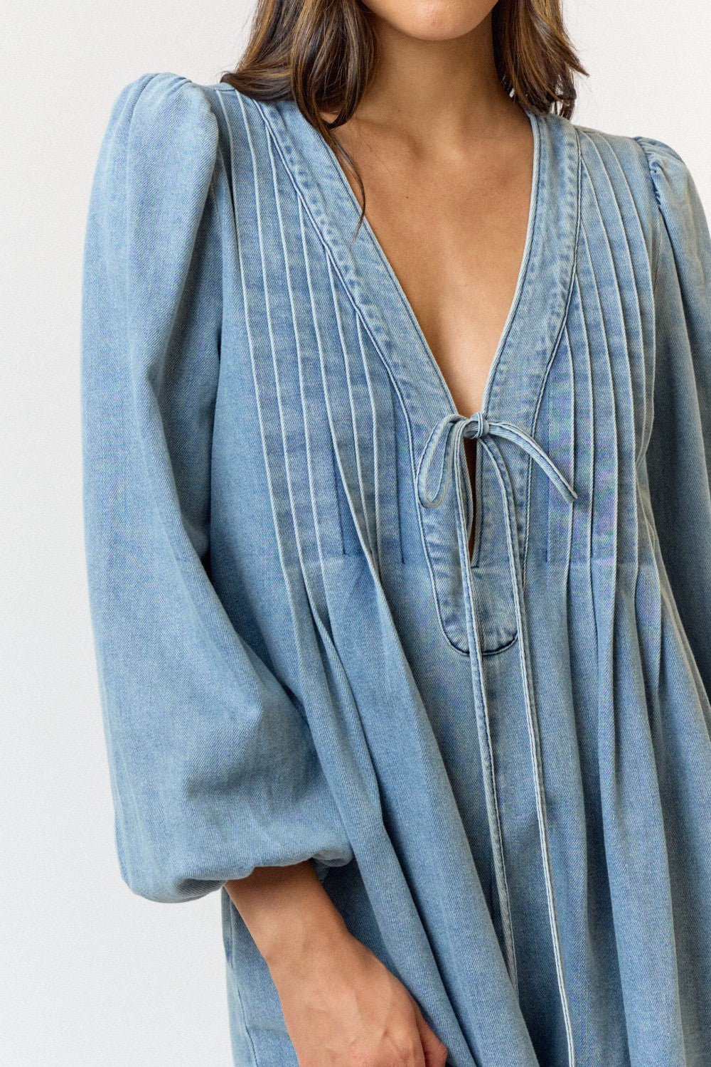 PLEATED DENIM ROMPER