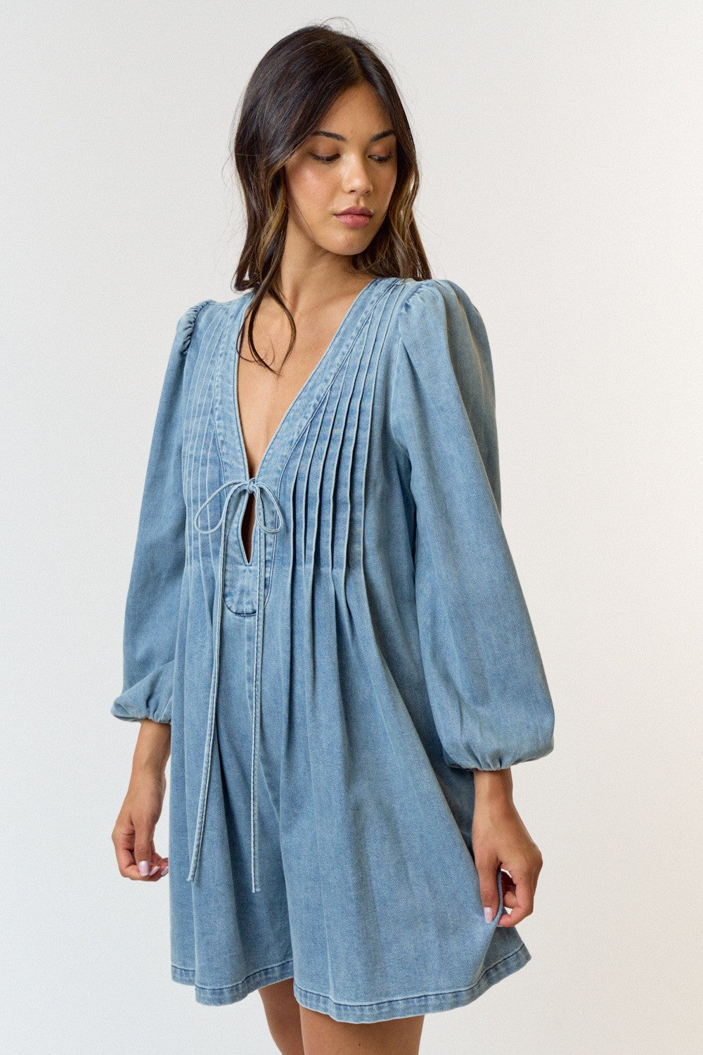 PLEATED DENIM ROMPER