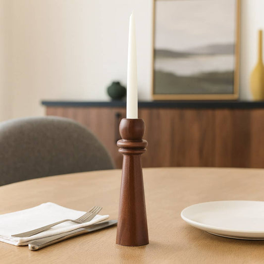 Candle Holder - Brown Mango Wood Modern Totem Taper, 10 in.