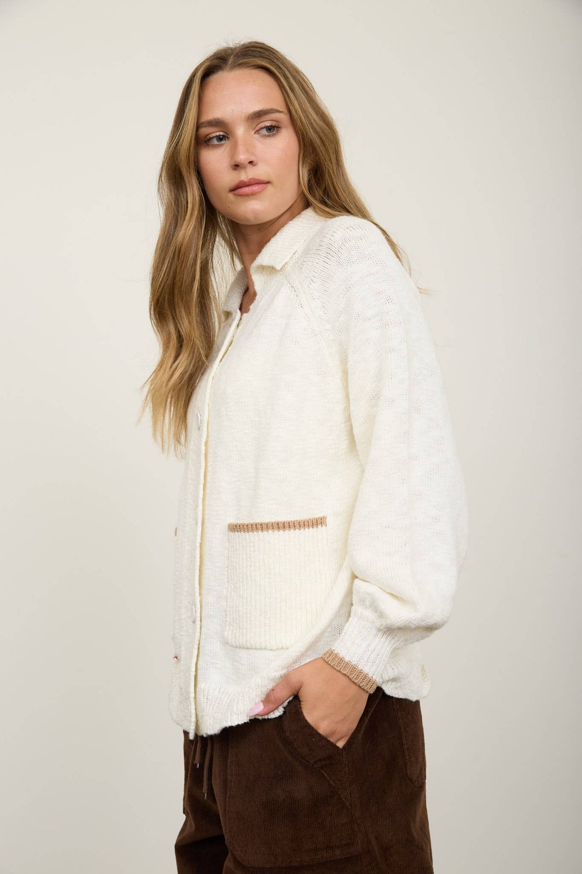 COLLARED BUTTON DOWN BACK PUPPY JACQUARD CARDIGAN