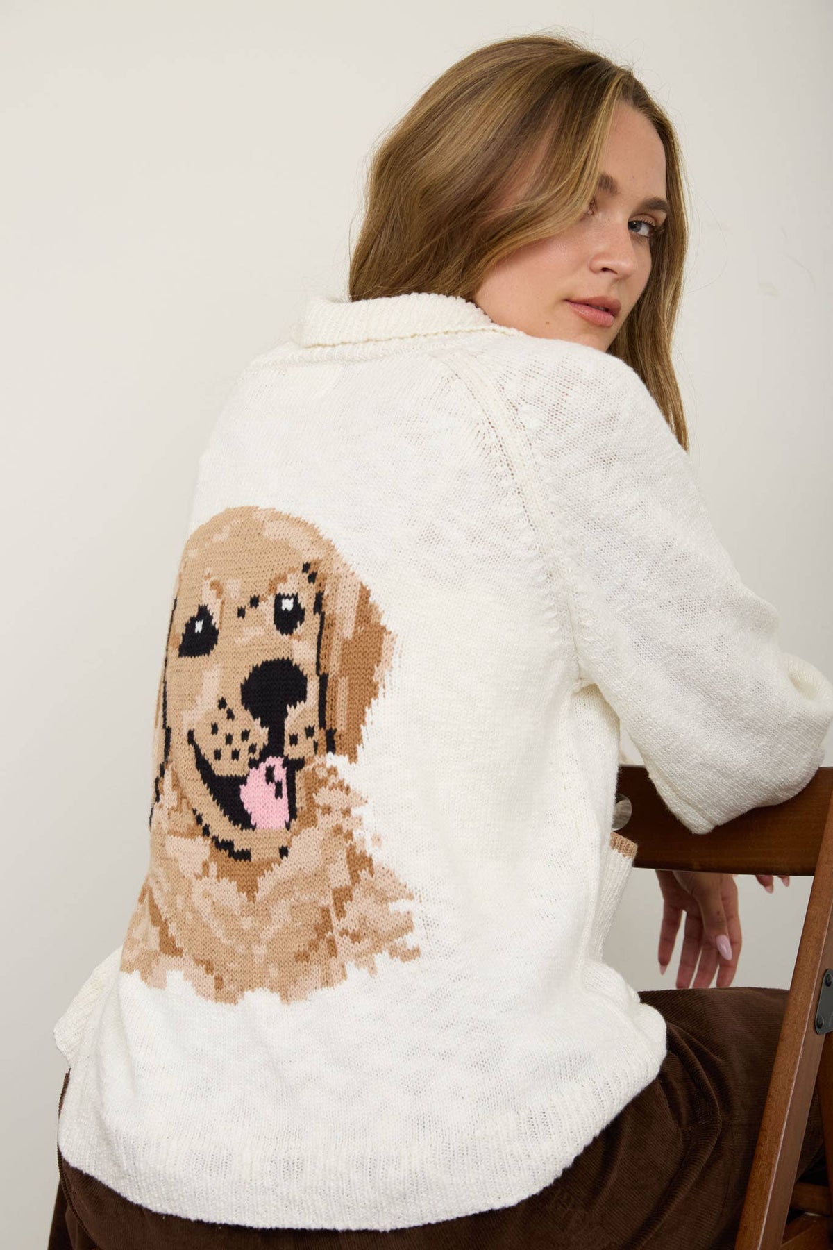 COLLARED BUTTON DOWN BACK PUPPY JACQUARD CARDIGAN
