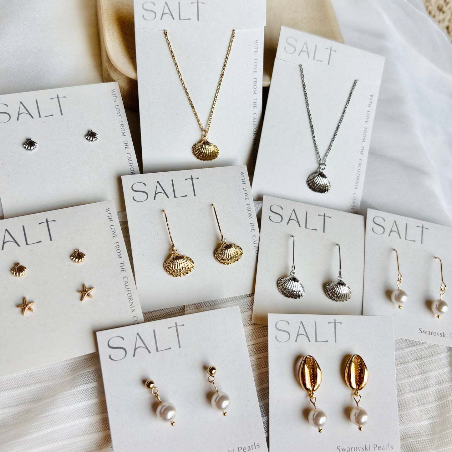 SCALLOP SHELL DROP EARRINGS | long hook | coastal style