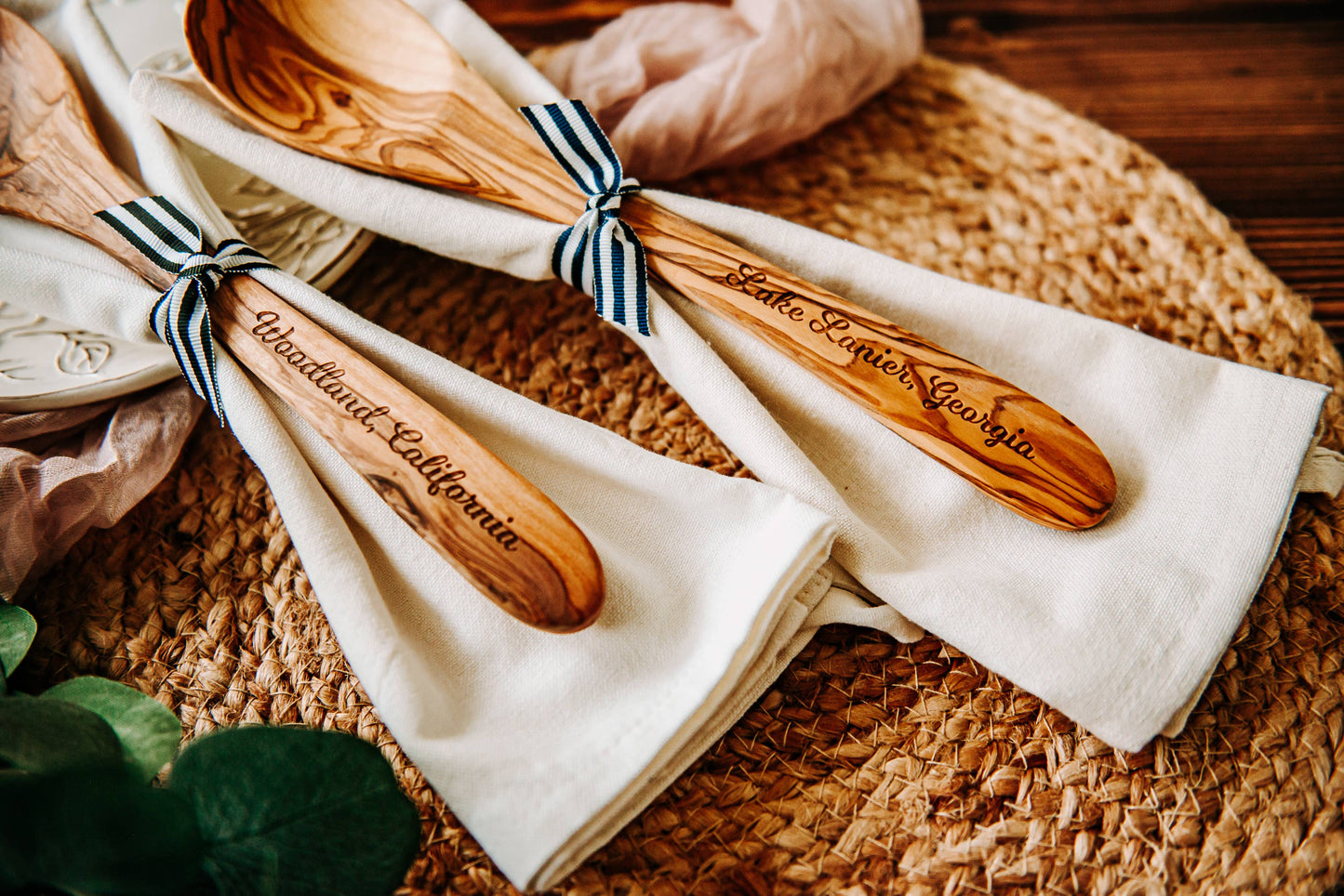 Westport Olive Wood Serving Spoon & Towel Gift Set