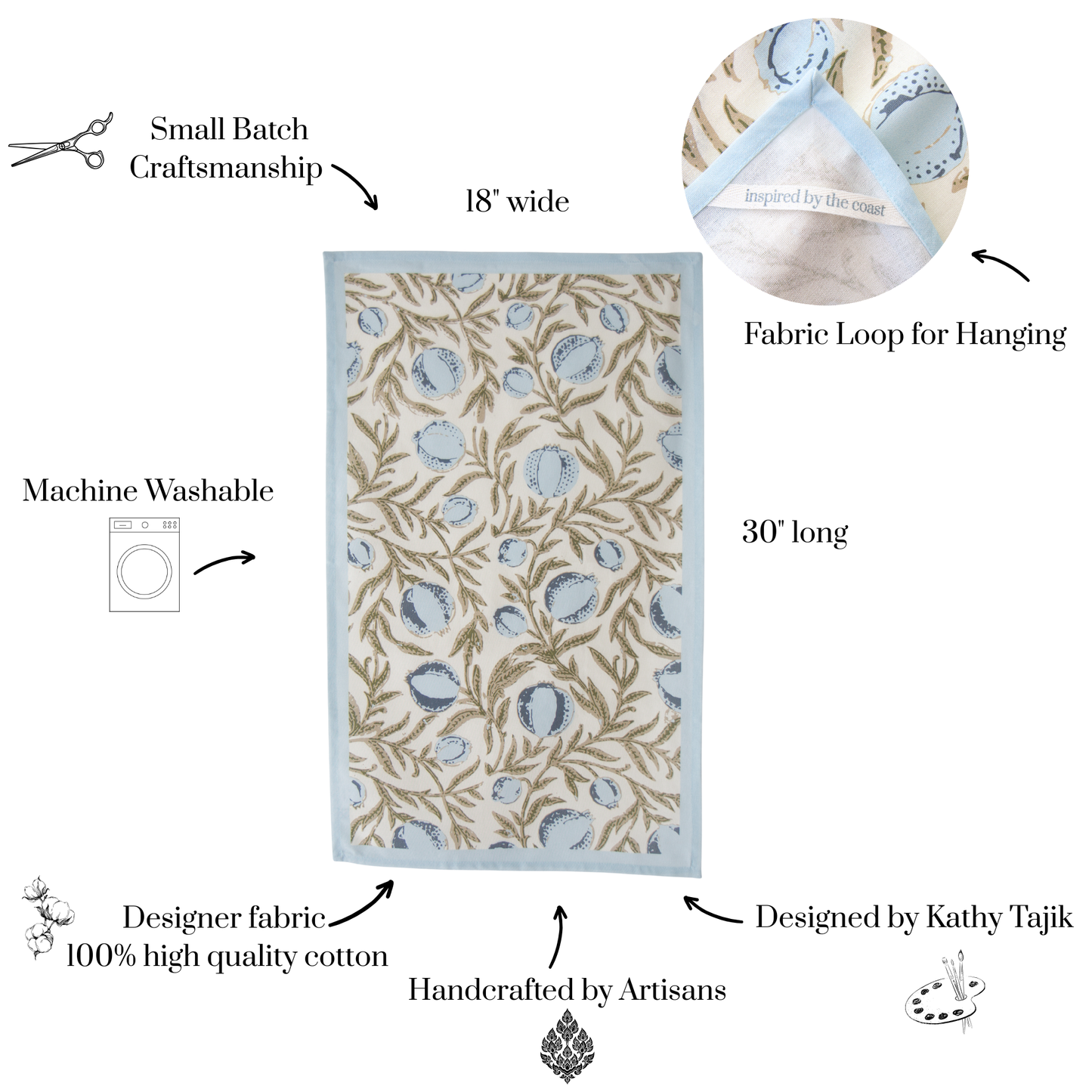 Block Print Tea Towel – Decorative Coastal & Grandmillenial