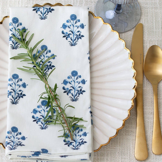 Isabella Blue Handcrafted Block Print Napkins - Set of 4