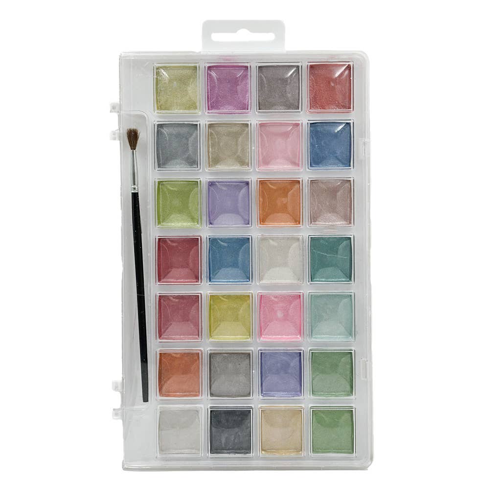 Semi-Moist Water Color Paint set - Pearlescent, 28 colors