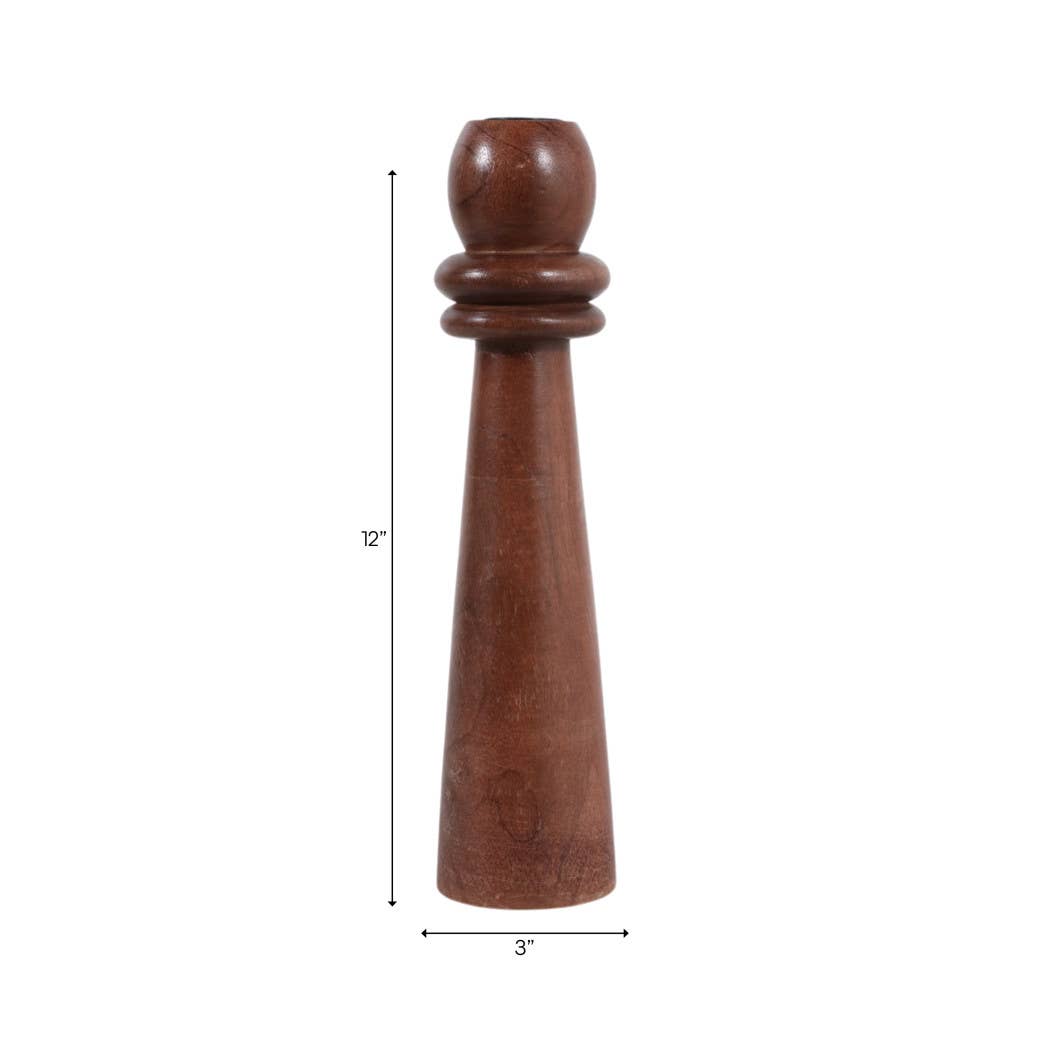 Candle Holder - Brown Mango Wood Modern Totem Taper, 12 in.