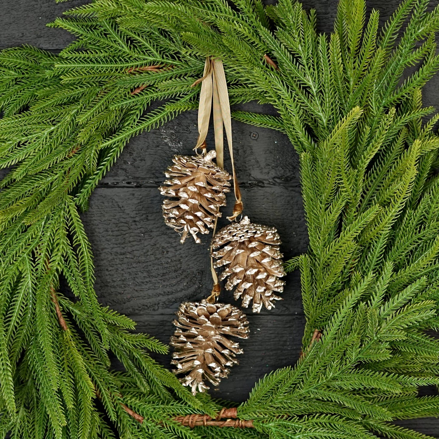 19inL Champagne Glitter Pinecone Trio Cluster-