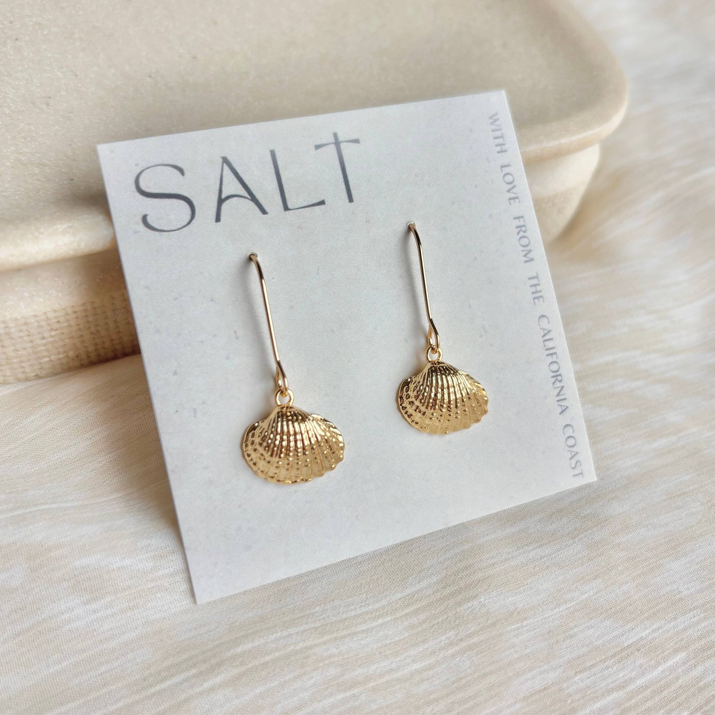 SCALLOP SHELL DROP EARRINGS | long hook | coastal style