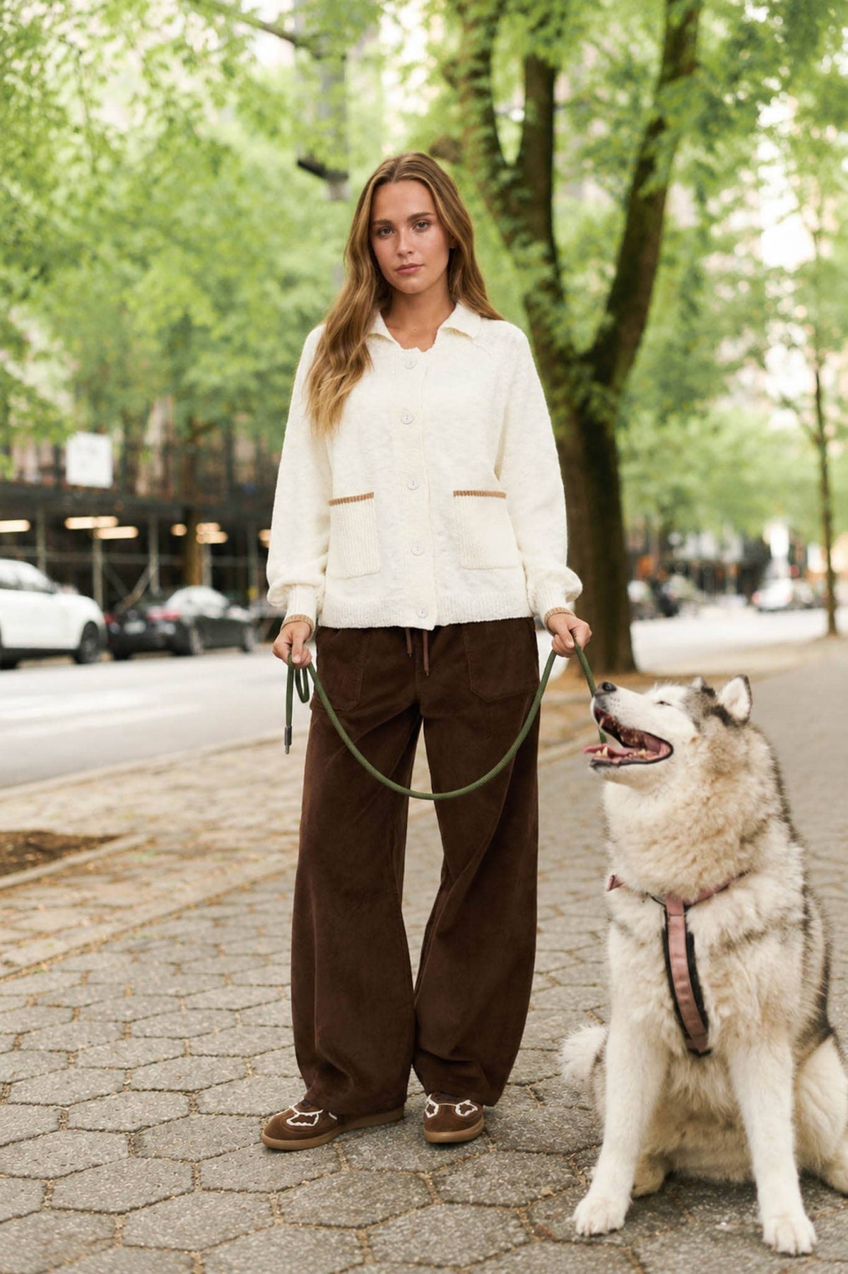 COLLARED BUTTON DOWN BACK PUPPY JACQUARD CARDIGAN