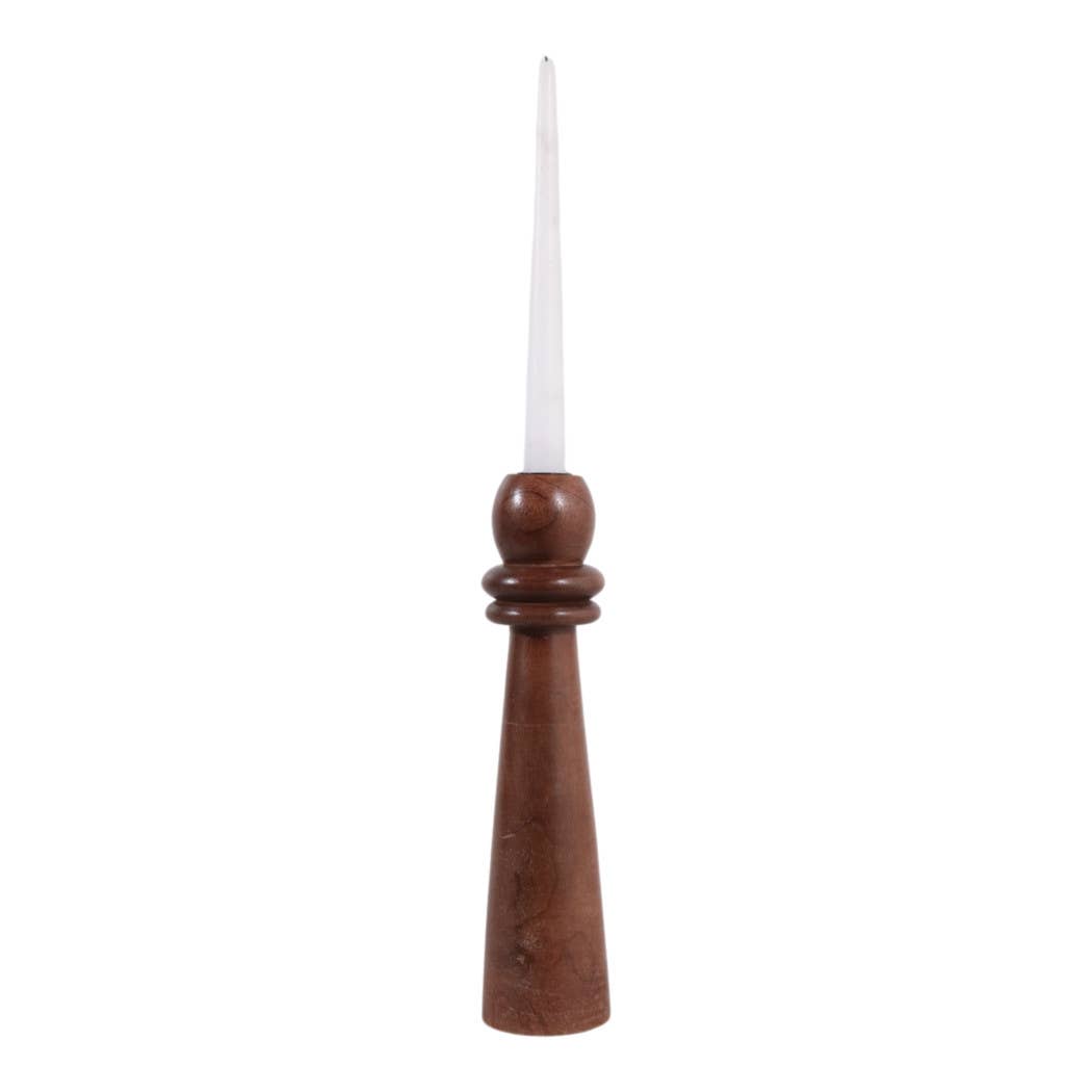 Candle Holder - Brown Mango Wood Modern Totem Taper, 12 in.