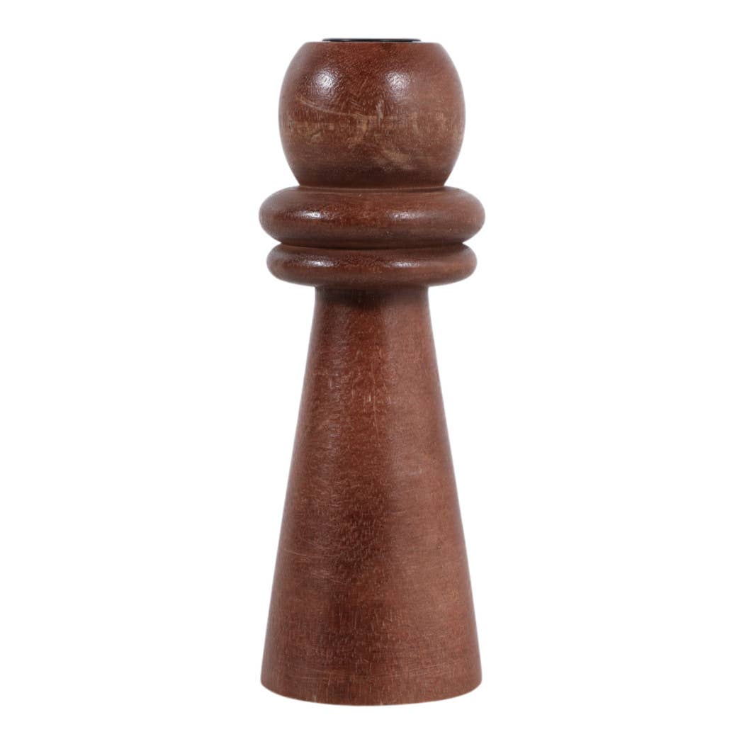 Candle Holder - Brown Mango Wood Modern Totem Taper, 8 in.