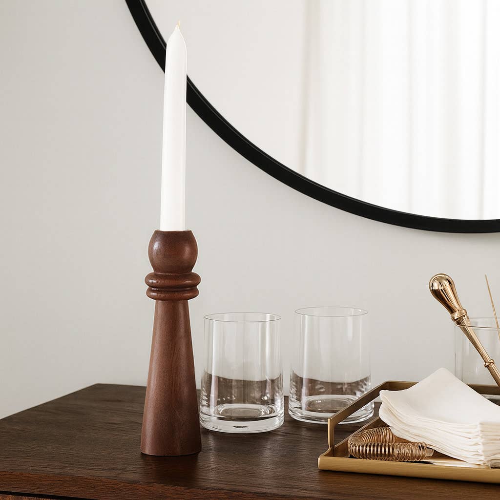 Candle Holder - Brown Mango Wood Modern Totem Taper, 10 in.