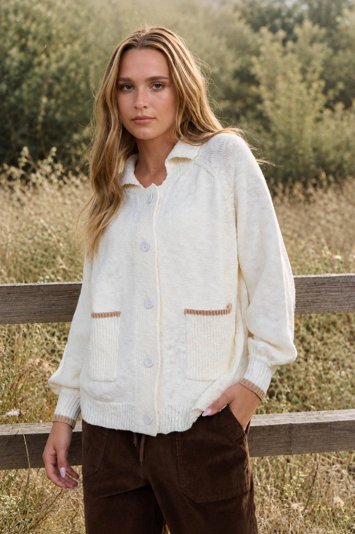 COLLARED BUTTON DOWN BACK PUPPY JACQUARD CARDIGAN