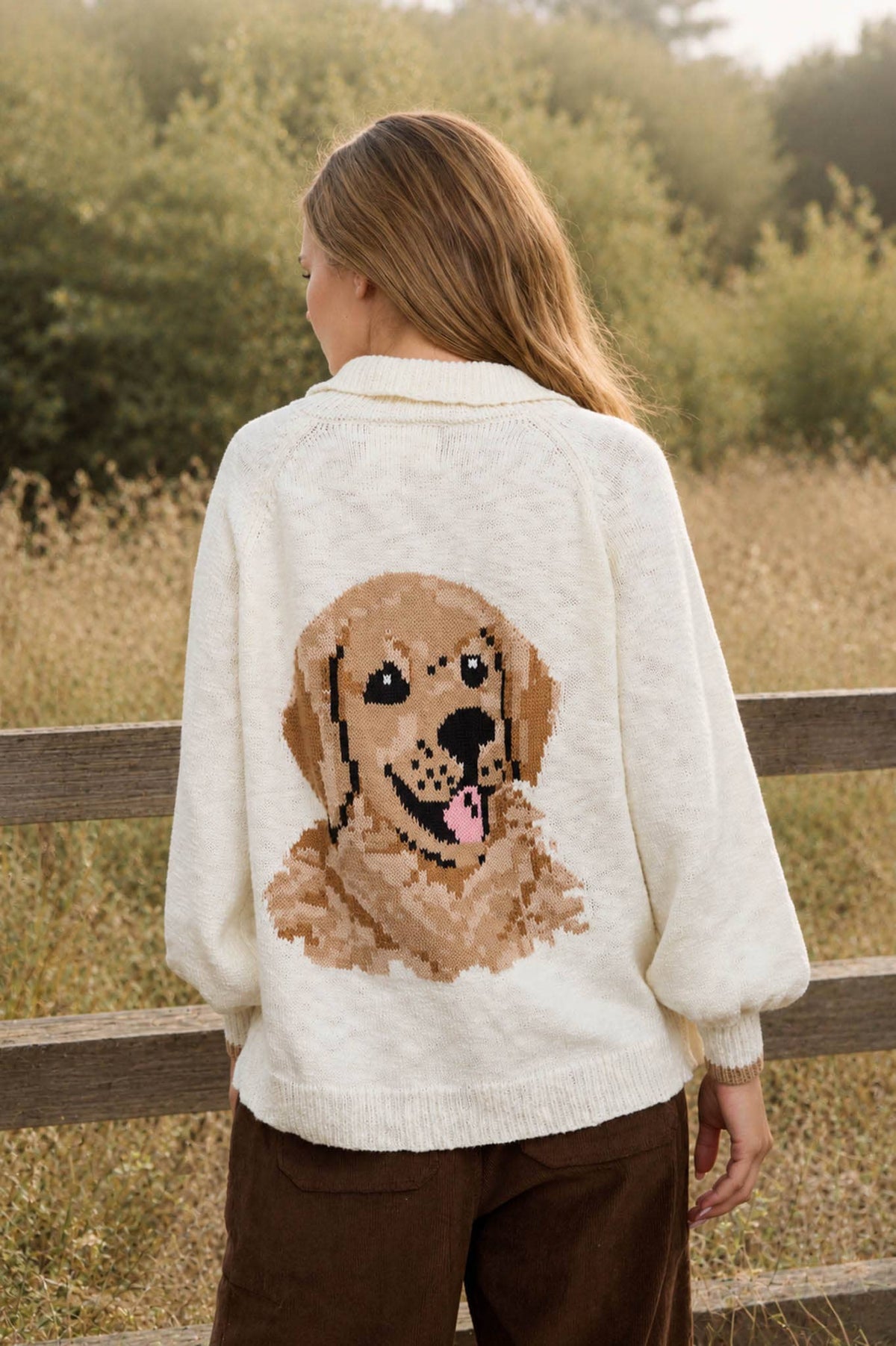 COLLARED BUTTON DOWN BACK PUPPY JACQUARD CARDIGAN