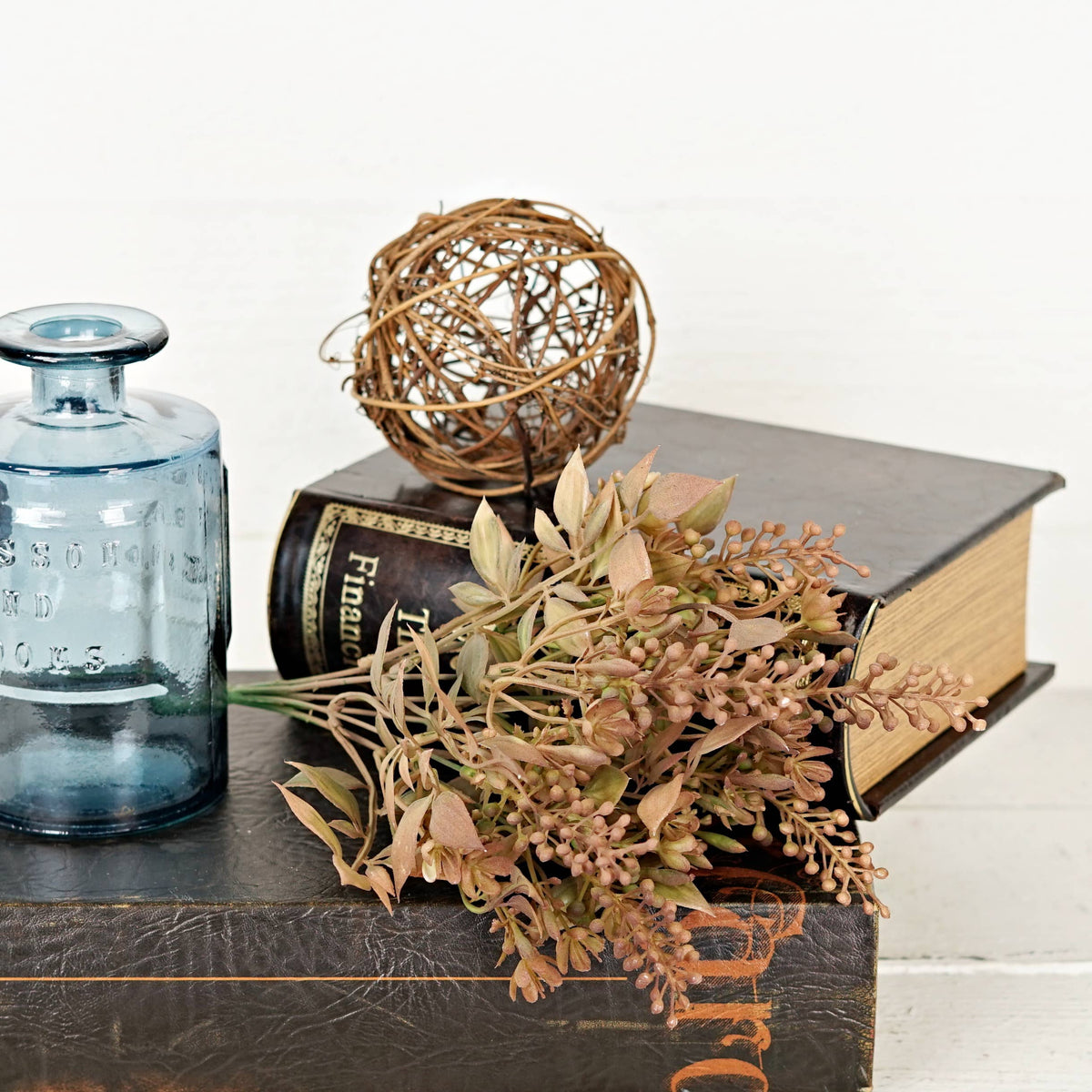 530912- 15in Bush-Fall Boxwood and Seeds-Latte