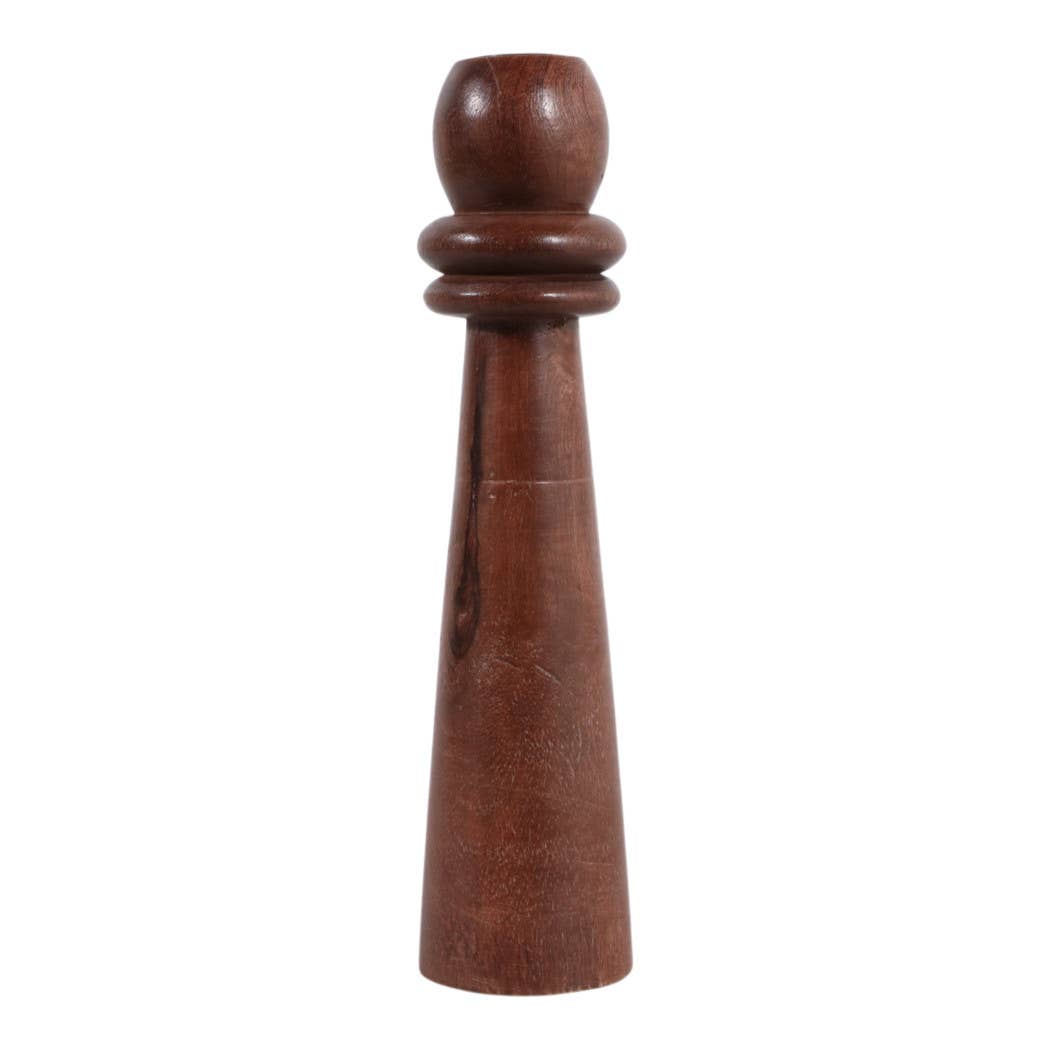 Candle Holder - Brown Mango Wood Modern Totem Taper, 12 in.