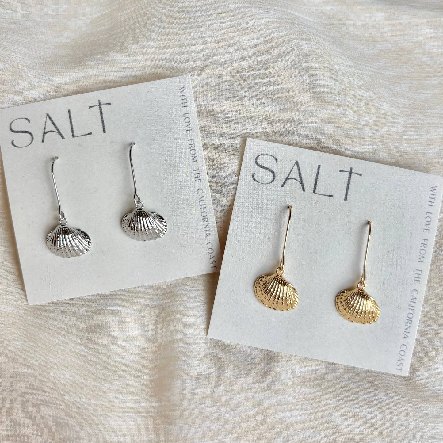 SCALLOP SHELL DROP EARRINGS | long hook | coastal style