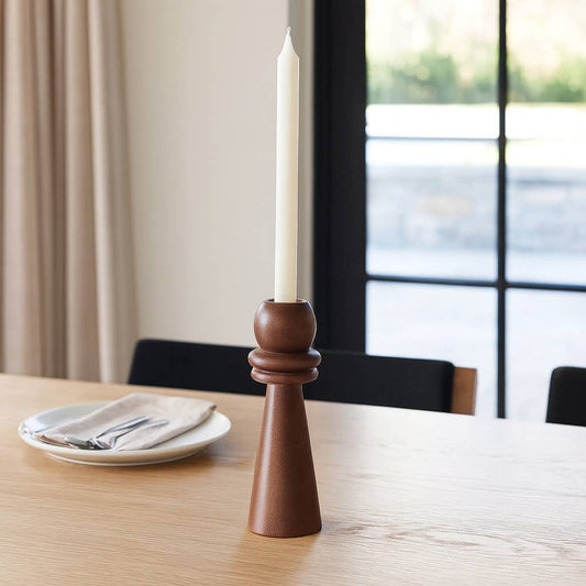 Candle Holder - Brown Mango Wood Modern Totem Taper, 8 in.
