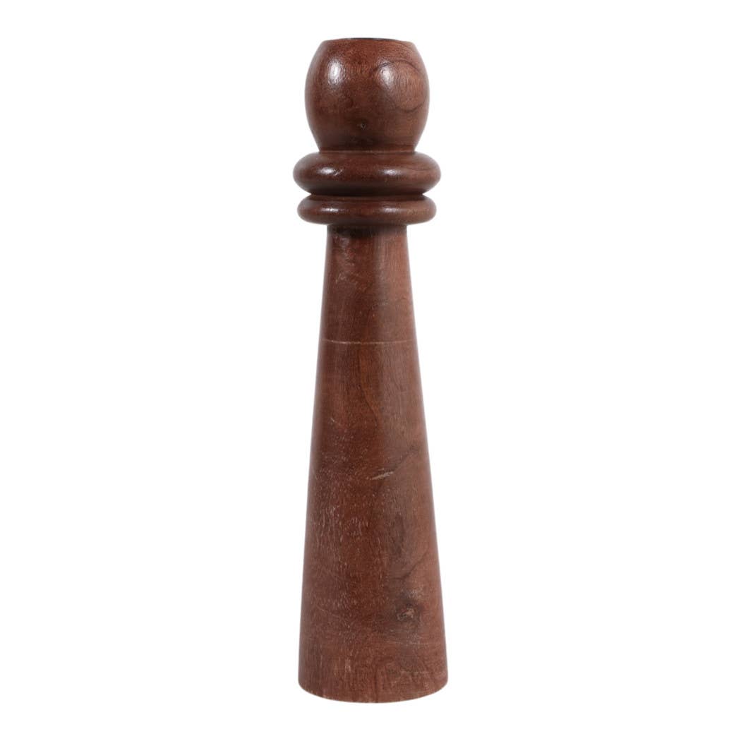 Candle Holder - Brown Mango Wood Modern Totem Taper, 12 in.