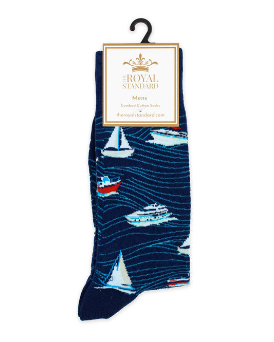 Men's Boating Socks   Navy/Sky   One Size