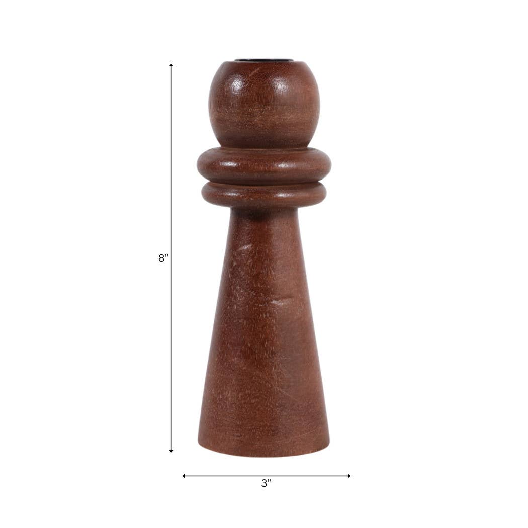 Candle Holder - Brown Mango Wood Modern Totem Taper, 8 in.