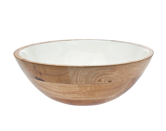 Wood and White Enamel Salad Bowl