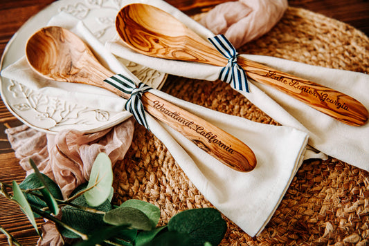 Westport Olive Wood Serving Spoon & Towel Gift Set