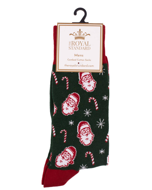 Men's Candy Cane Christmas Socks   Dark Green   One Size