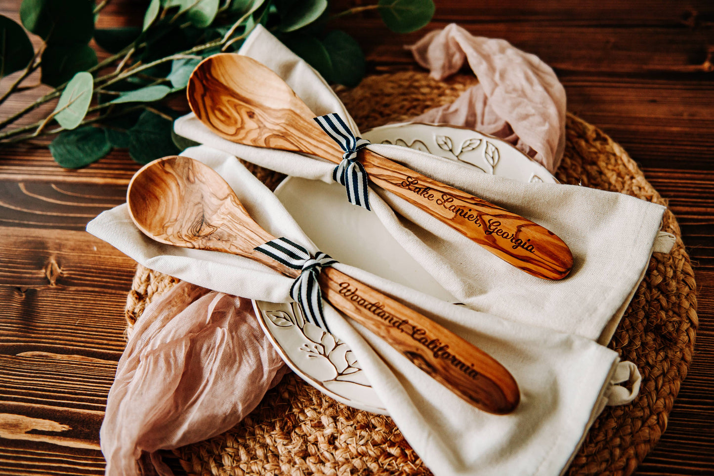 Westport Olive Wood Serving Spoon & Towel Gift Set