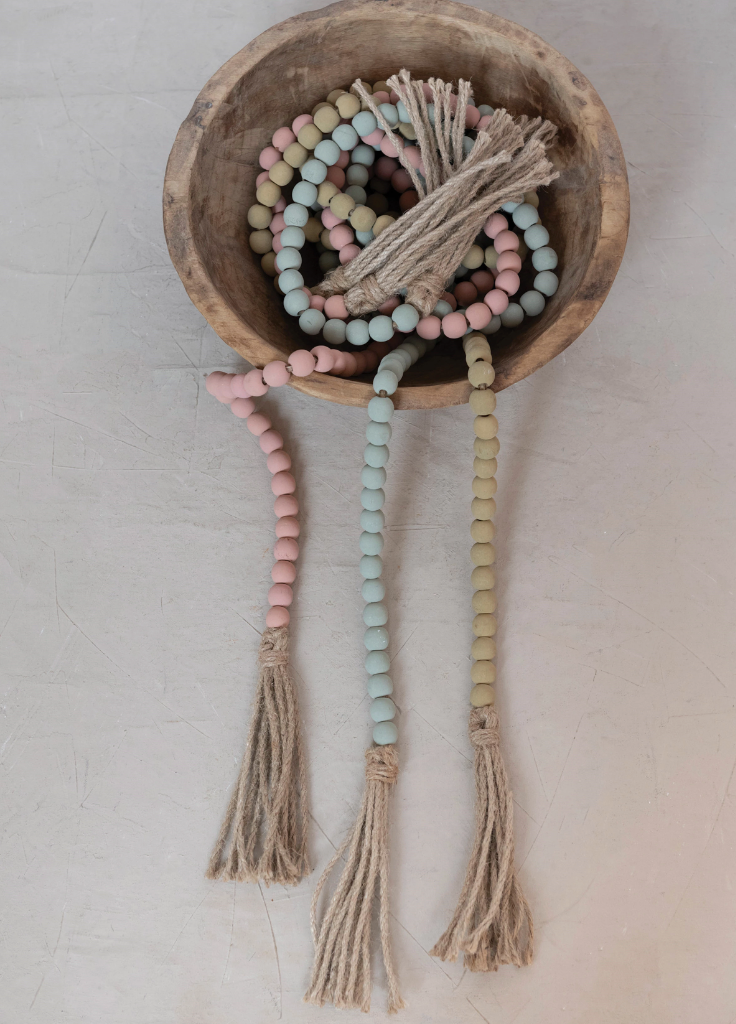 WOOD BEADS JUTE TASSELS